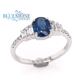 14 Karat White Gold Ring with Sapphire and Diamonds